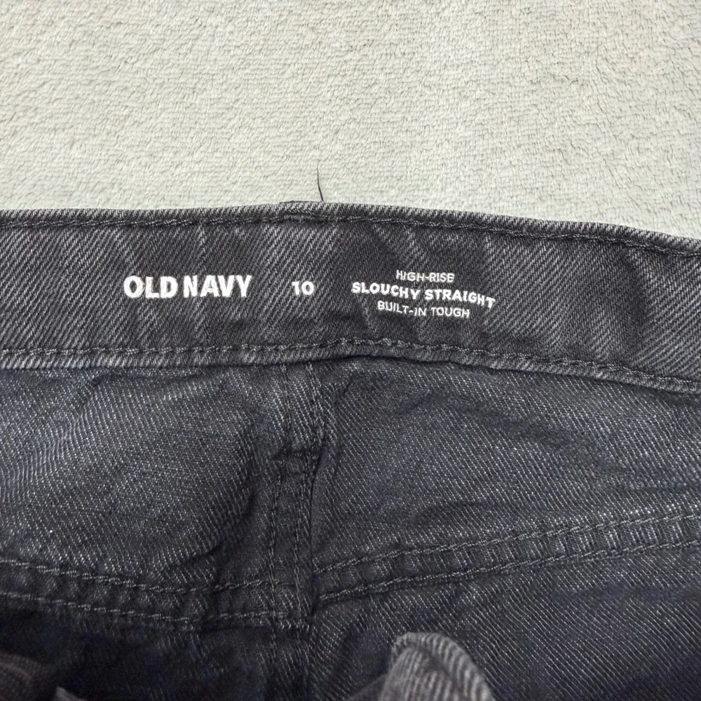 Old Navy Kids Slouchy Straight High Rise Distressed Black Jeans Tough 10